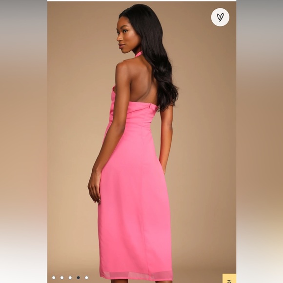 Lulu’s Flirty Chic Pink Cutout Twist-Front Halter Midi Dress Womens Medium - Picture 2 of 7